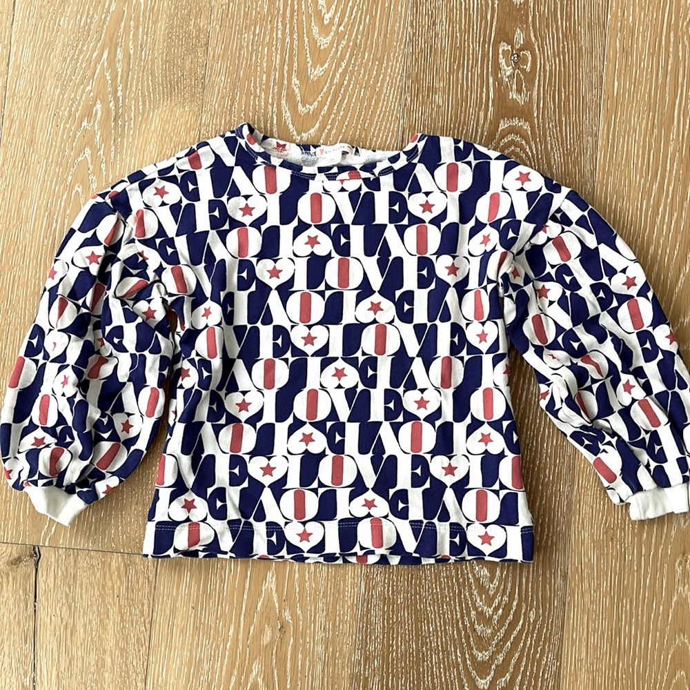 EUC j crew crewcuts love pattern sweatshirt with puff sleeves 4-5